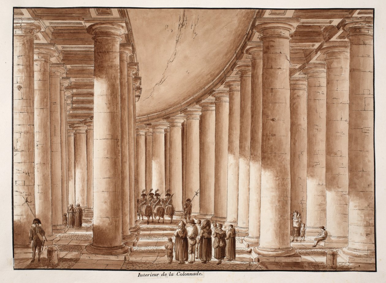 Interiör i pelargången på Petersplatsen, 1833 (etsning med brun tvätt) av Agostino Tofanelli