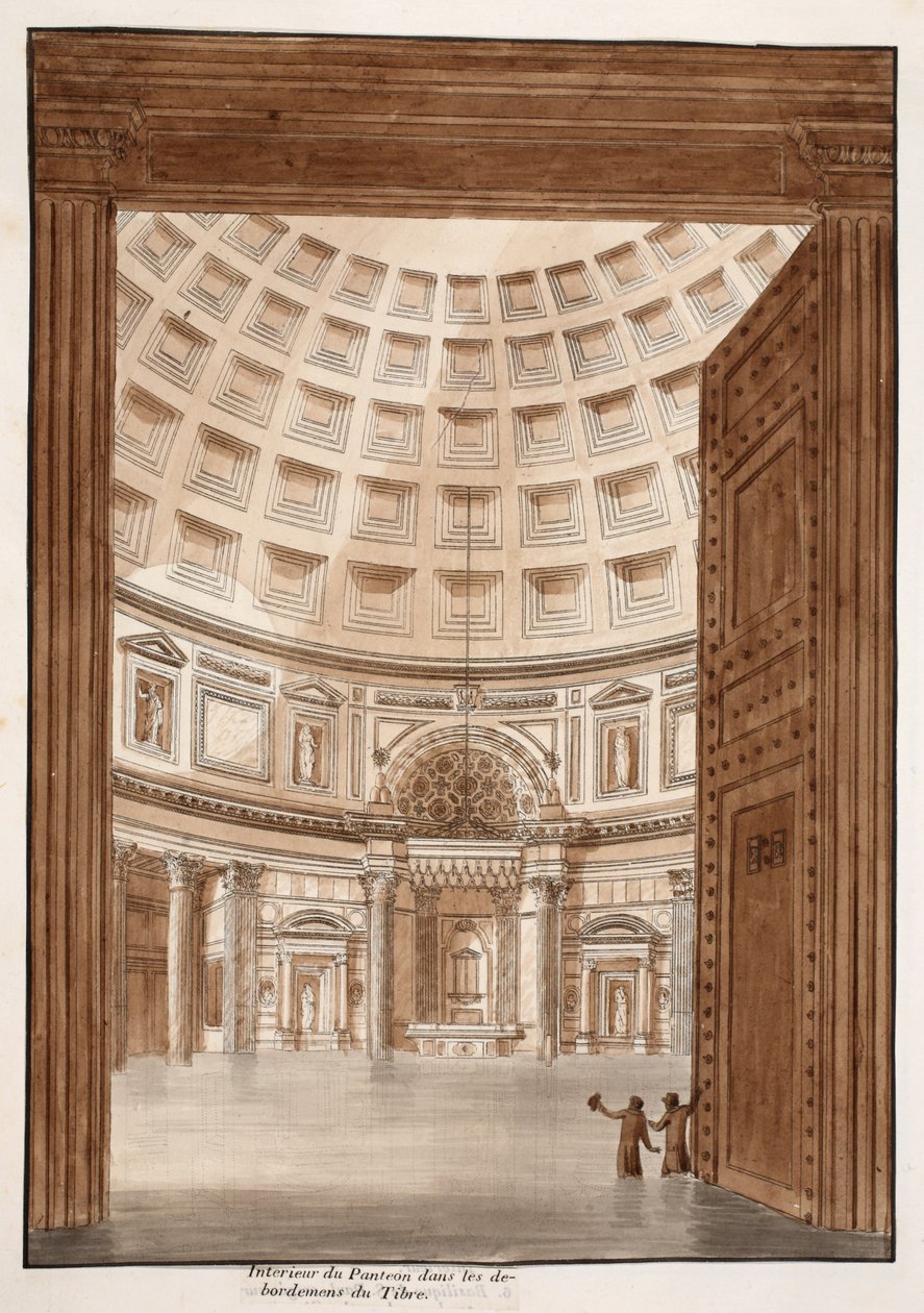Pantheons interiör efter att Tibern gått över sina bräddar, 1833 (etsning med brun tvätt) av Agostino Tofanelli