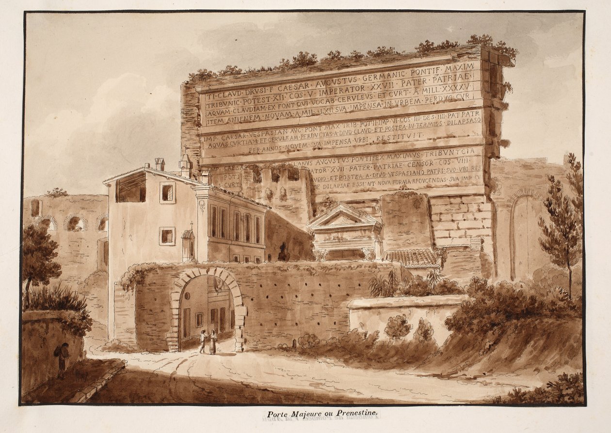 Porta Maggiore eller Prenestina, 1833 (etsning med brun tvätt) av Agostino Tofanelli