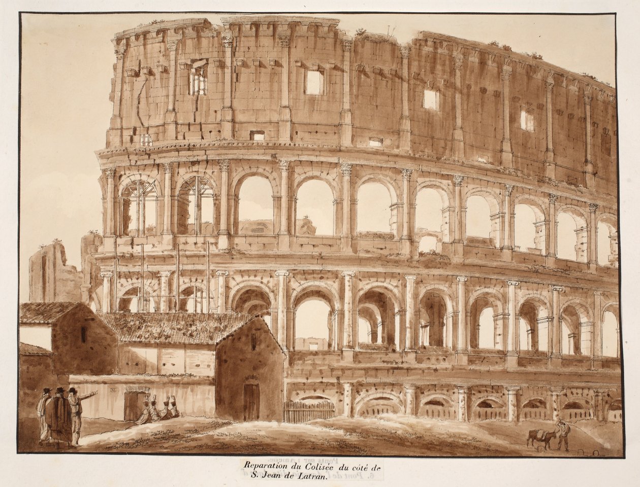 Restaurering av Colosseum från sidan av St. John Lateran, 1833 (etsning med brun tvätt) av Agostino Tofanelli