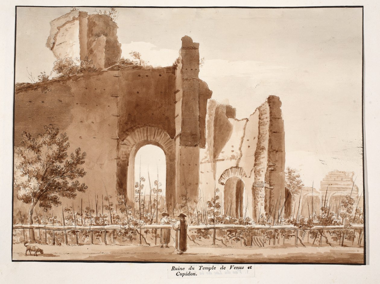Ruin av Venus och Amors tempel, 1833 (etsning med brun tvätt) av Agostino Tofanelli