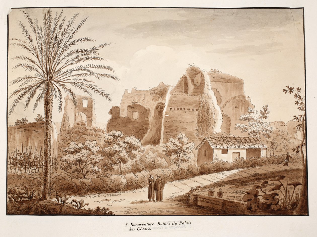 San Bonaventura och ruinerna av kejsarpalatset, 1833 (etsning med brun tvätt) av Agostino Tofanelli