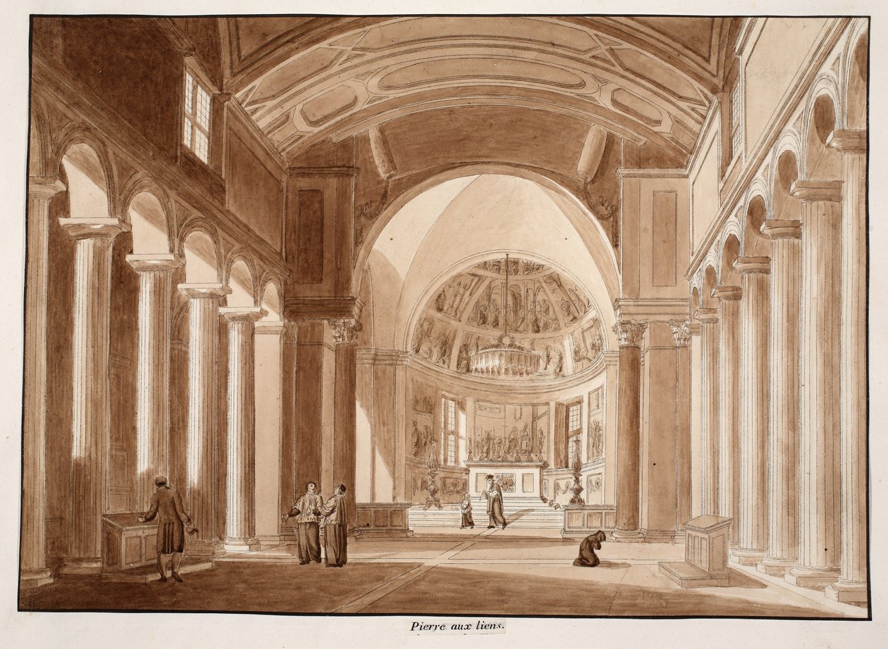 San Pietro in Vincoli, 1833 (etsning med brun tvätt) av Agostino Tofanelli