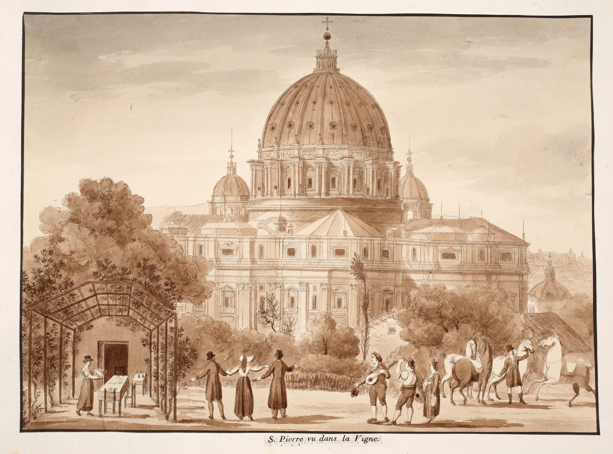 Peterskyrkan sett från en vingård, 1833 (etsning med brun tvätt) av Agostino Tofanelli