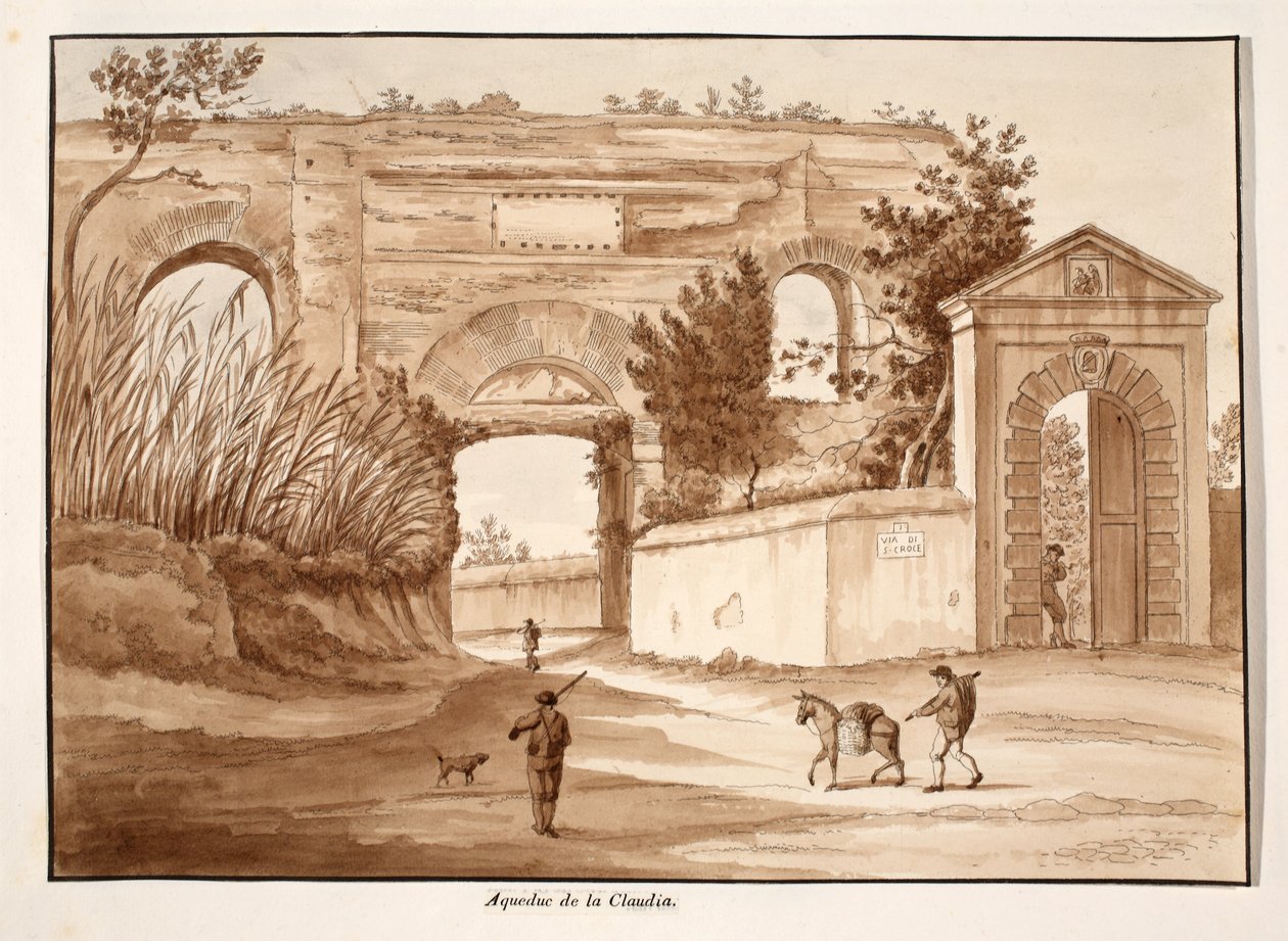 The Acqua Claudia, 1833 (etsning med brun tvätt) av Agostino Tofanelli
