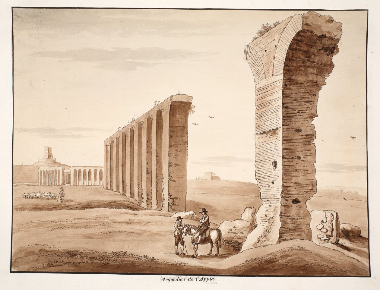 Aqua Appia, 1833 (etsning med brun tvätt) av Agostino Tofanelli