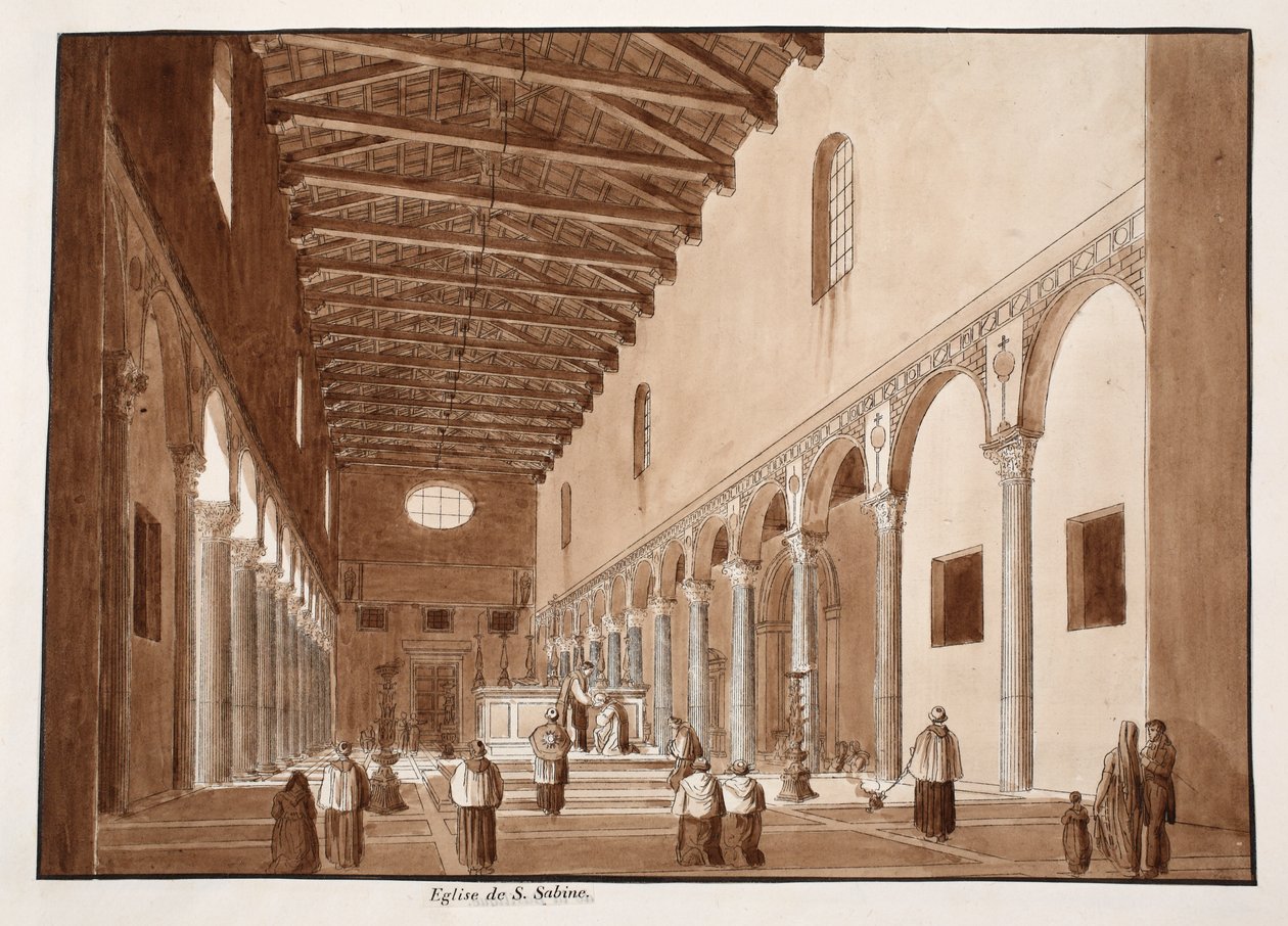 Santa Sabinas kyrka, 1833 (etsning med brun tvätt) av Agostino Tofanelli
