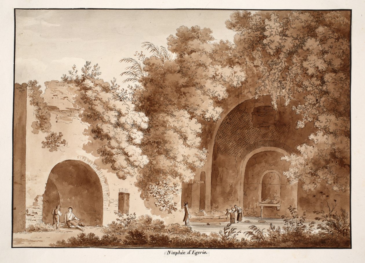 The Ninfeo of Egeria, 1833 (etsning med brun tvätt) av Agostino Tofanelli