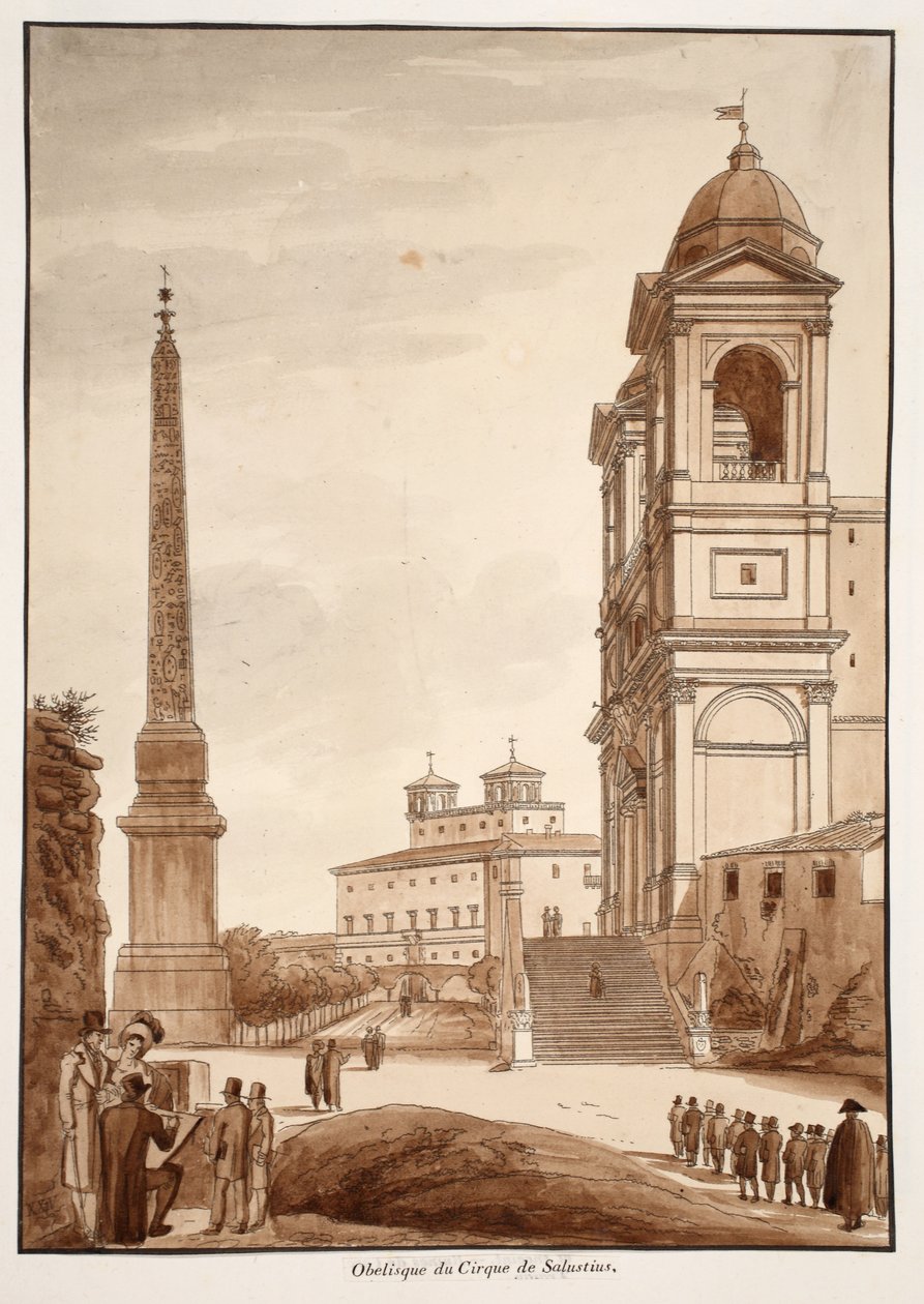 Obelisken från Sallustius cirkus, 1833 (etsning med brun tvätt) av Agostino Tofanelli