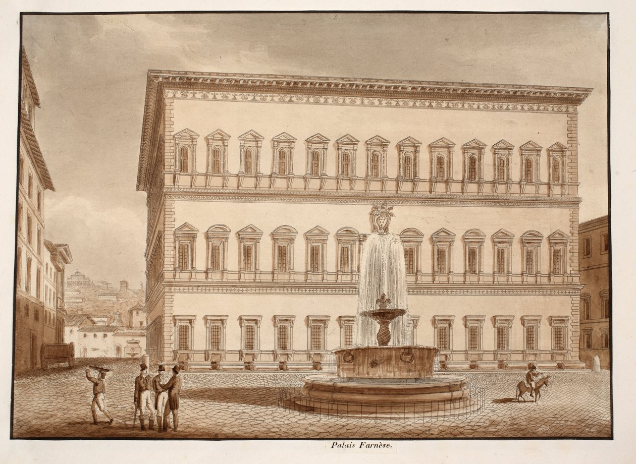 Palazzo Farnese, 1833 (etsning med brun tvätt) av Agostino Tofanelli