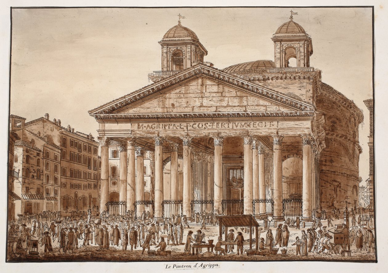 Pantheon of Agrippa, 1833 (etsning med brun tvätt) av Agostino Tofanelli