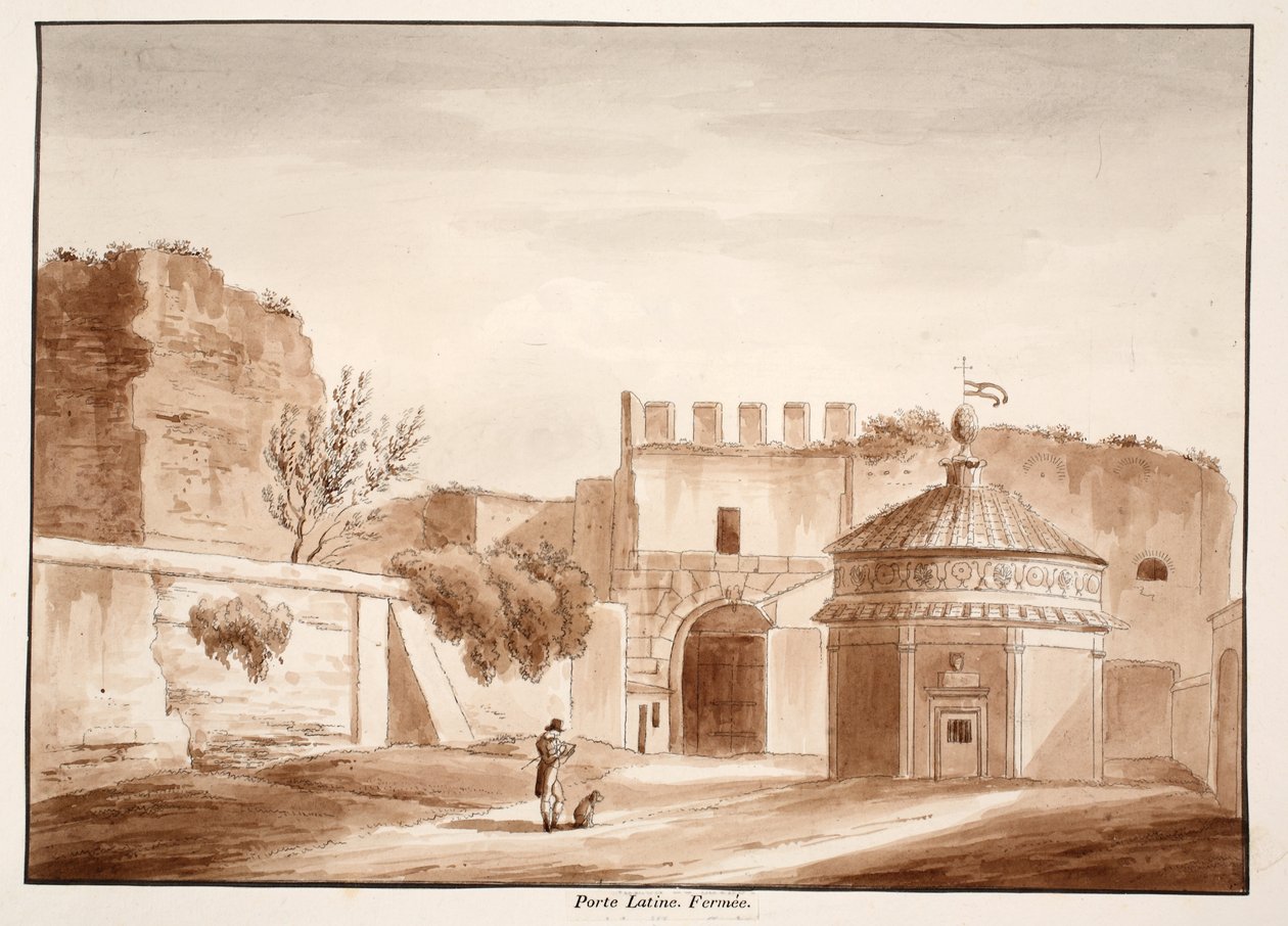 Porta Latina, stängd, 1833 (etsning med brun tvätt) av Agostino Tofanelli