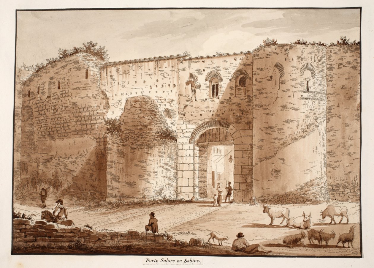 Porta Salaria, eller Sabine-porten, 1833 (etsning med brun tvätt) av Agostino Tofanelli