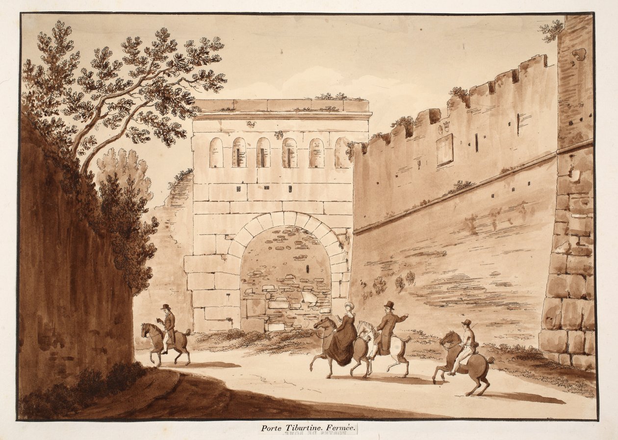 Porta Tiburtina, stängd, 1833 (etsning med brun tvätt) av Agostino Tofanelli