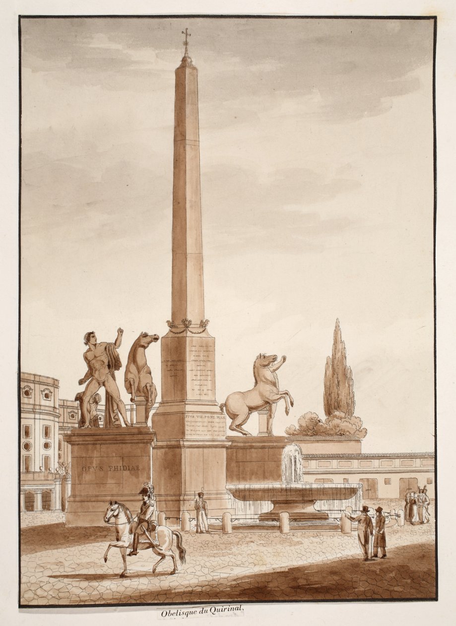 The Quirinal Obelisk, 1833 (etsning med brun tvätt) av Agostino Tofanelli