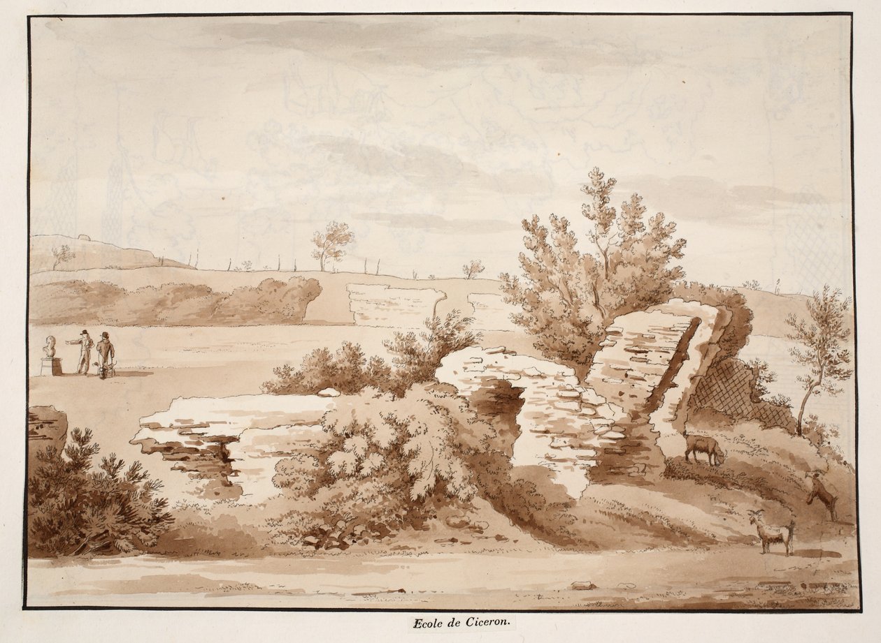 The School of Cicero, 1833 (etsning med brun tvätt) av Agostino Tofanelli