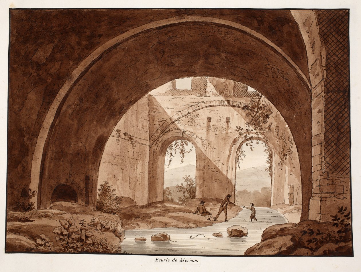 Villa Maecenas stall, 1833 (etsning med brun tvätt) av Agostino Tofanelli