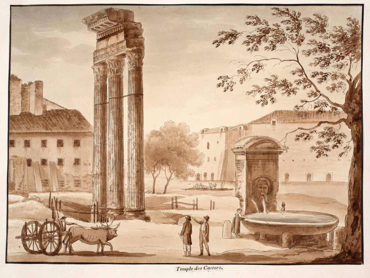 Castors tempel, 1833 (etsning med brun tvätt) av Agostino Tofanelli
