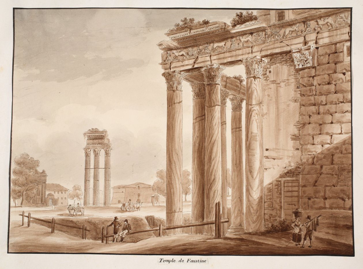 Faustinas tempel, 1833 (etsning med brun tvätt) av Agostino Tofanelli
