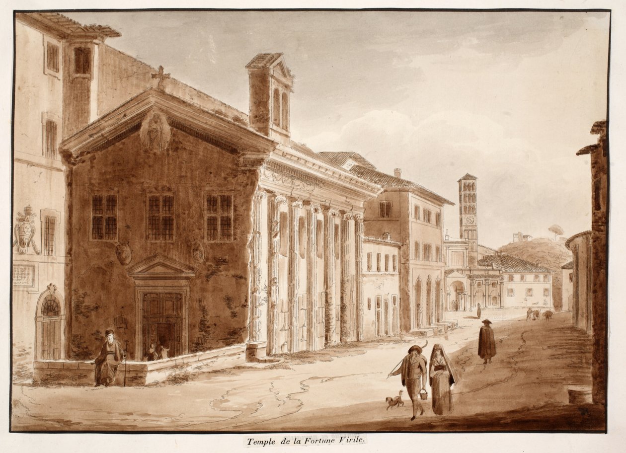 Fortuna Virilis tempel, 1833 (etsning med brun tvätt) av Agostino Tofanelli
