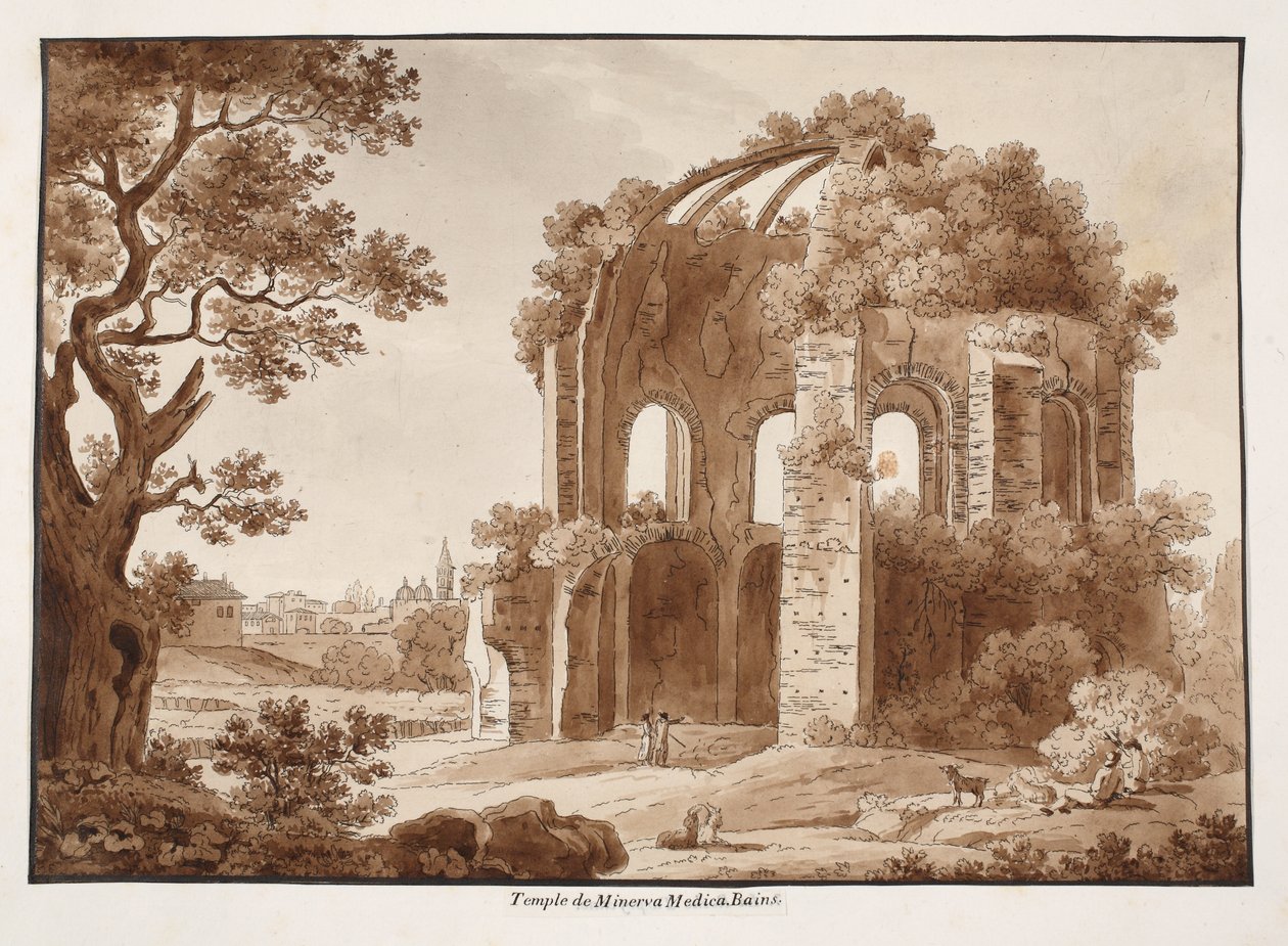 Temple of Minerva Medica, 1833 (etsning med brun tvätt) av Agostino Tofanelli