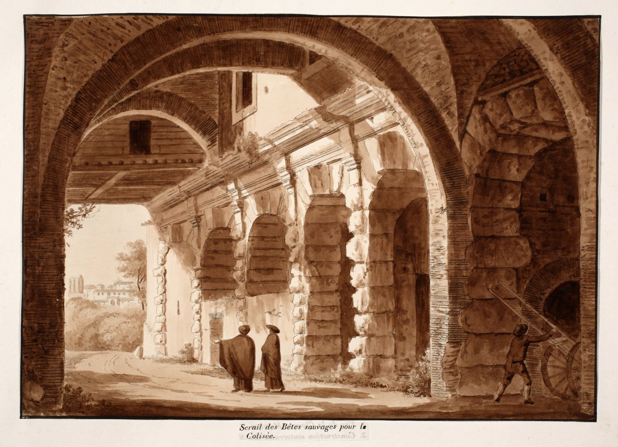 Vilddjurens inhägnad för Colosseum, 1833 (etsning med brun tvätt) av Agostino Tofanelli