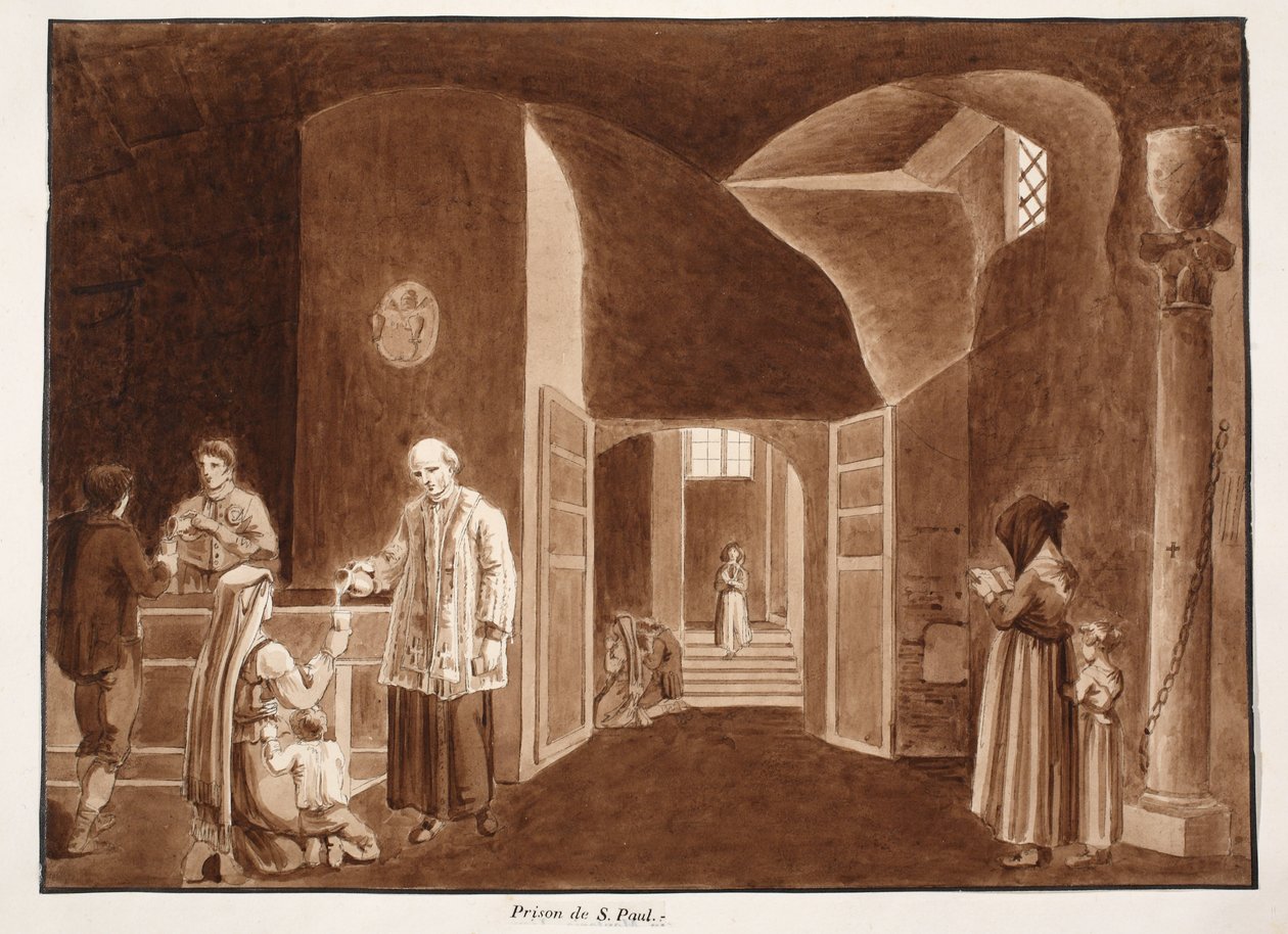St. Pauls fängelse, 1833 (etsning med brun tvätt) av Agostino Tofanelli