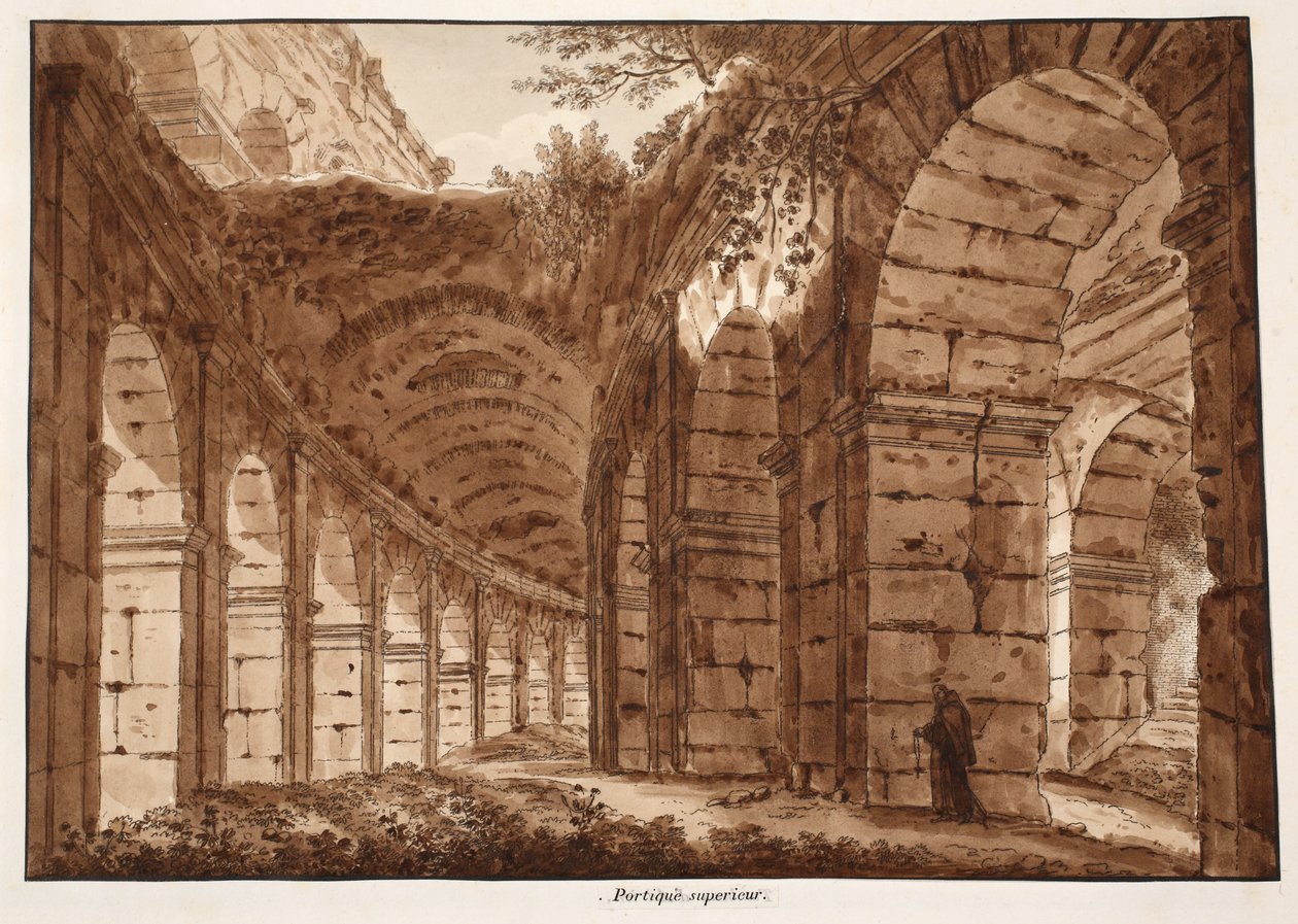 Colosseums översta våning, 1833 (etsning med brun tvätt) av Agostino Tofanelli
