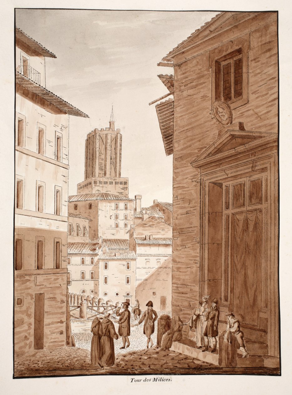 Torre delle Milizie, 1833 (etsning med brun tvätt) av Agostino Tofanelli