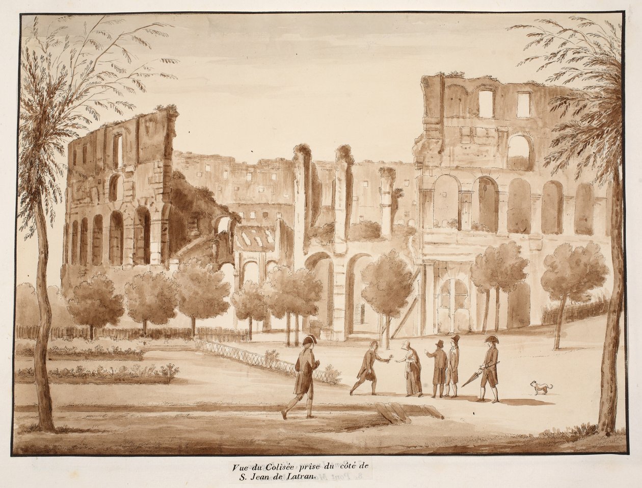 Utsikt över Colosseum från sidan av St. John Lateran, 1833 (etsning med brun tvätt) av Agostino Tofanelli
