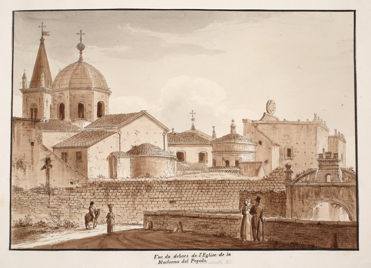 Vy över utsidan av kyrkan Santa Maria del Popolo, 1833 (etsning med brun tvätt) av Agostino Tofanelli