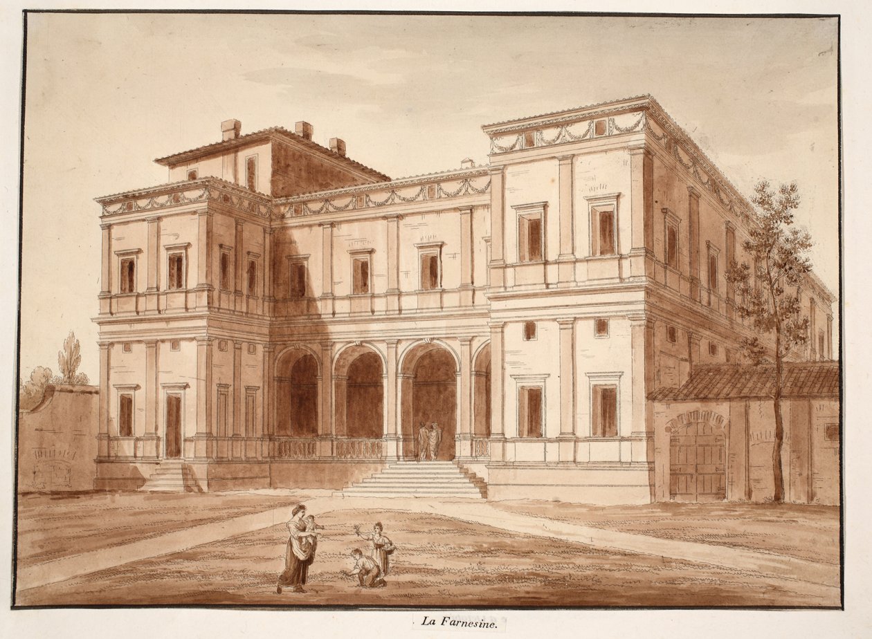 Villa Farnesina, 1833 (etsning med brun tvätt) av Agostino Tofanelli