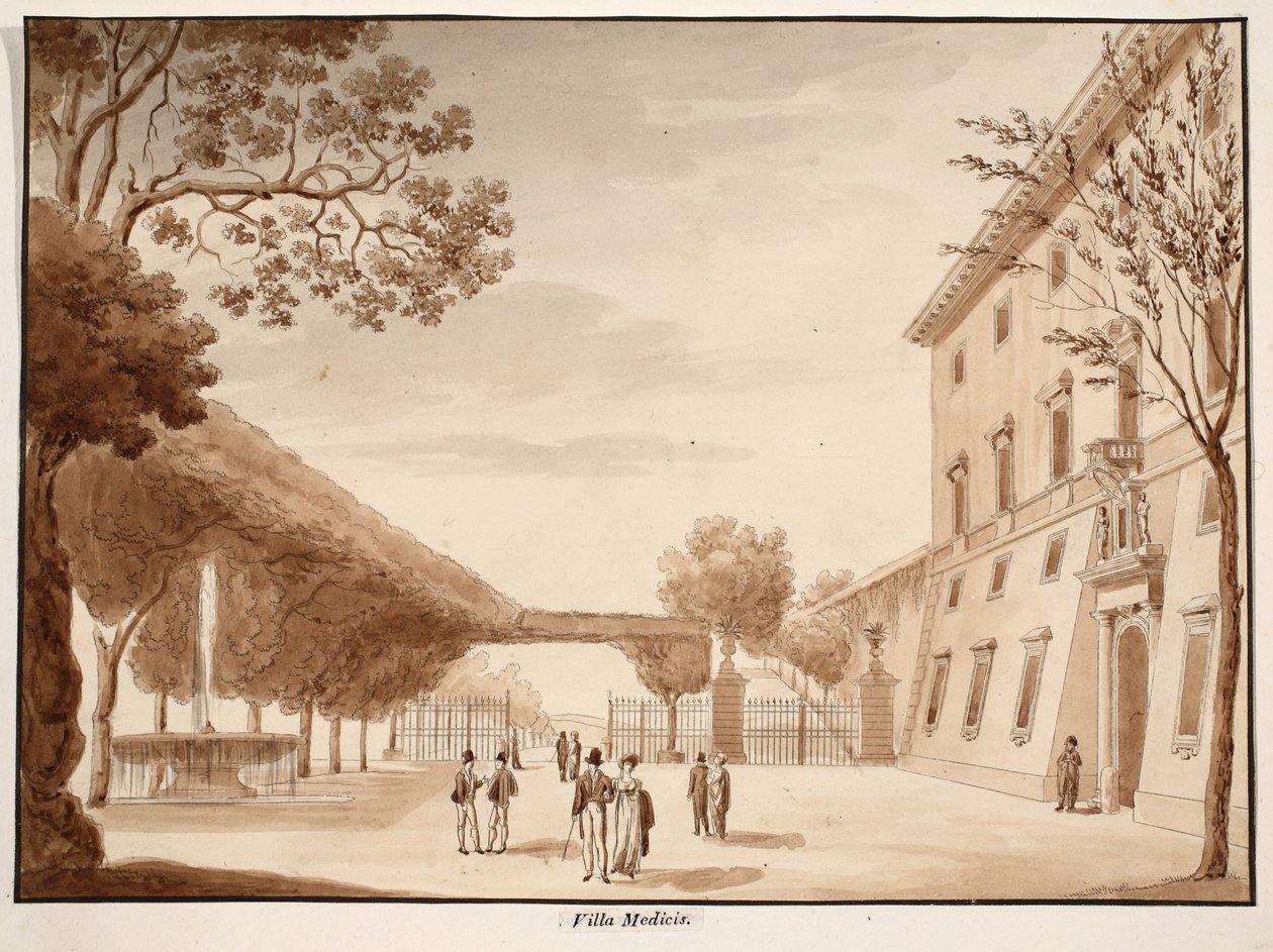 Villa Medici, 1833 (etsning med brun tvätt) av Agostino Tofanelli