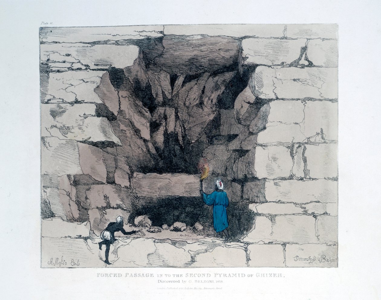Tvångspassage i den andra pyramiden i Giza, Egypten, 1820 av Agostino Aglio