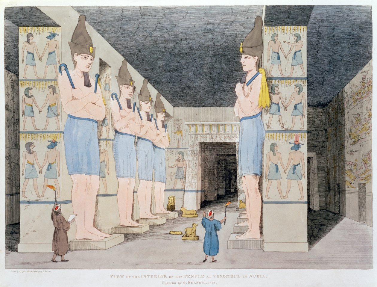 "Insidan av templet i Ybsombul i Nubia", 1820-1822 av Agostino Aglio