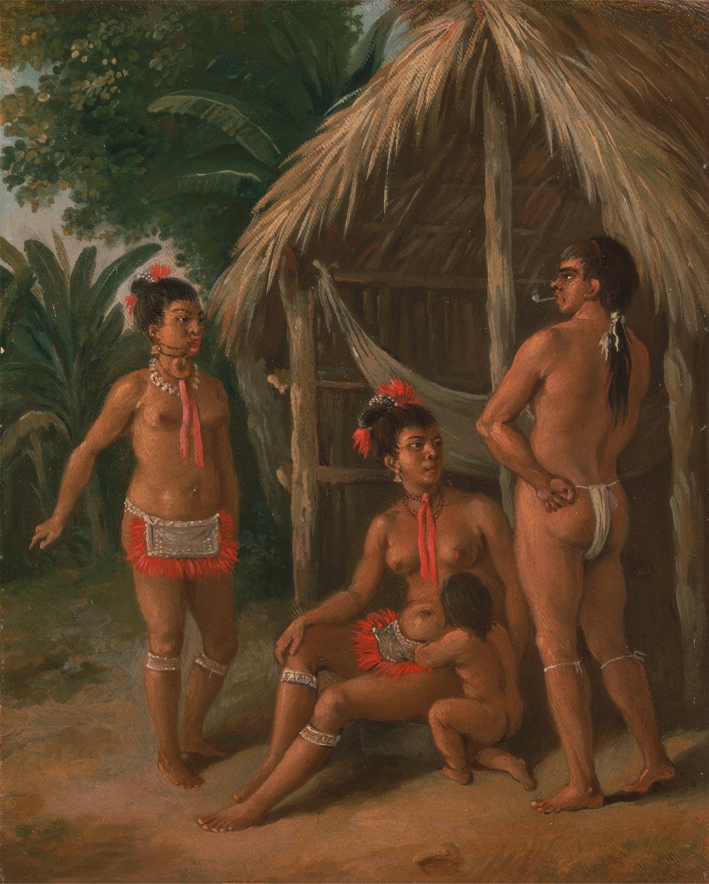 En Carib-familj på Leewardöarna utanför en hydda, ca. 1780. av Agostino Brunias