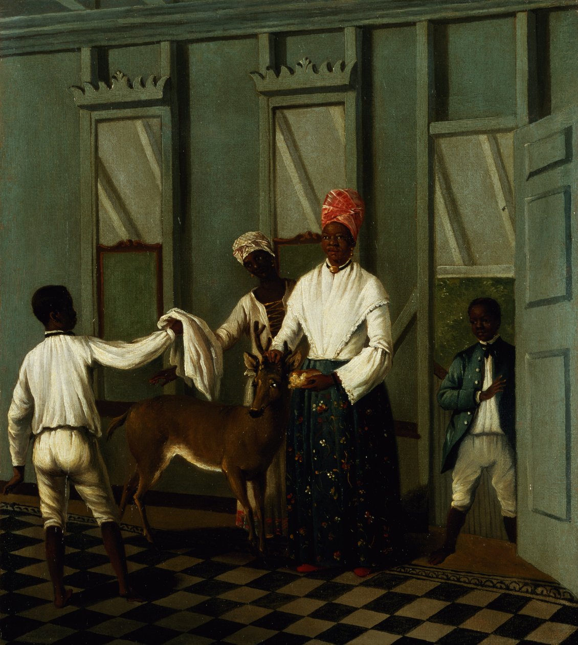 Negro Servants Washing a Deer (olja på duk) av Agostino Brunias
