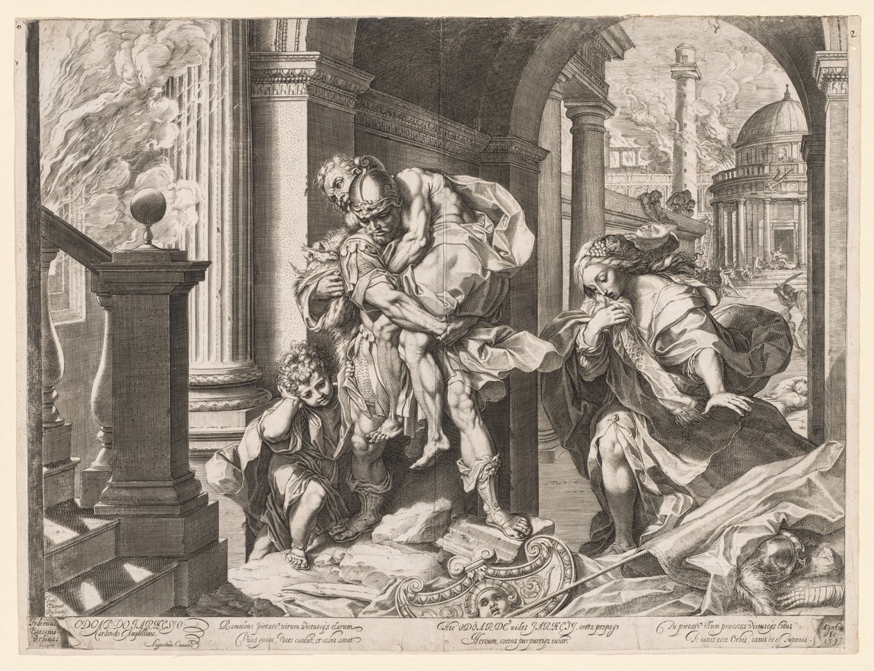 Aeneas och hans familj flyr från Troja av Agostino Carracci