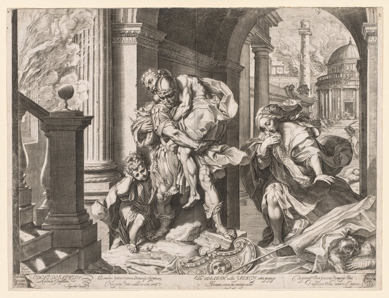 Aeneas och hans familj flyr från Troja, 1595. av Agostino Carracci