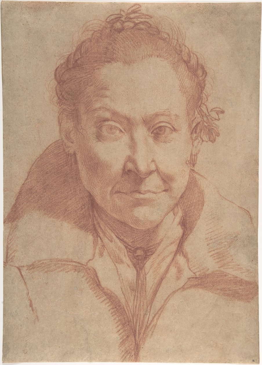 Bystporträtt av en kvinna (framsida); byststudie av en flicka (baksida) av Agostino Carracci