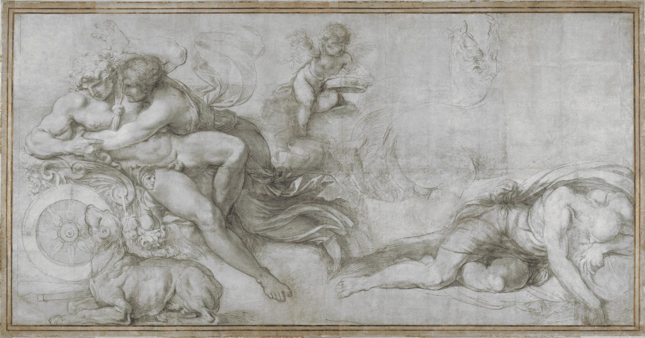 Cephalus buren av Aurora i sin vagntecknad serie för en fresk i Galleriet i Palazzo Farnese, Rom, ca. 1599 av Agostino Carracci