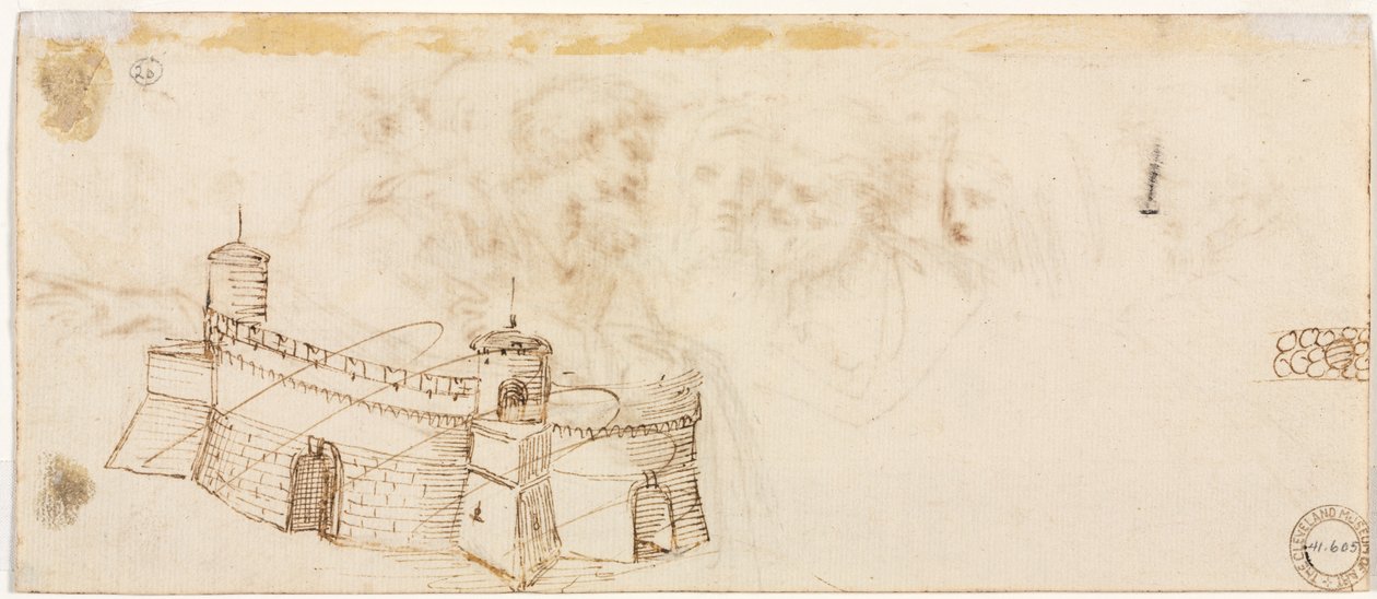 Krenelerad fästning (verso) av Agostino Carracci