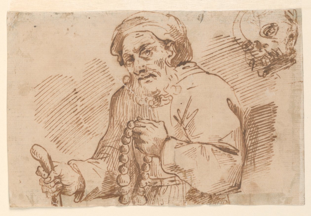 Halvlång skiss av en äldre pilgrim av Agostino Carracci