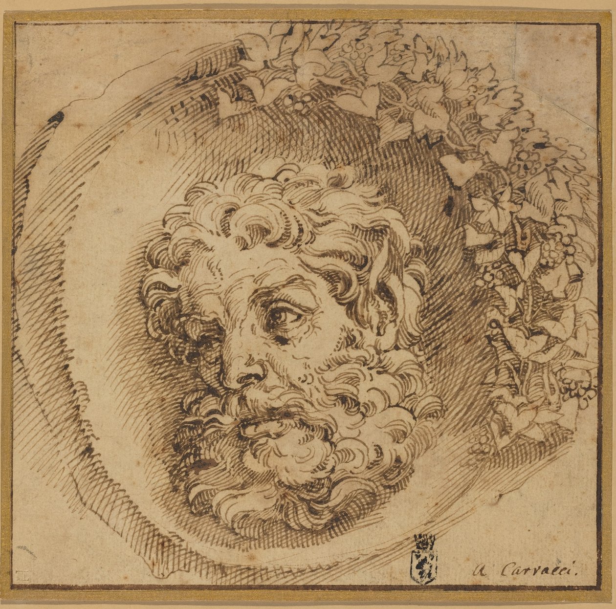 Chef för en faun i en konkav runddel av Agostino Carracci