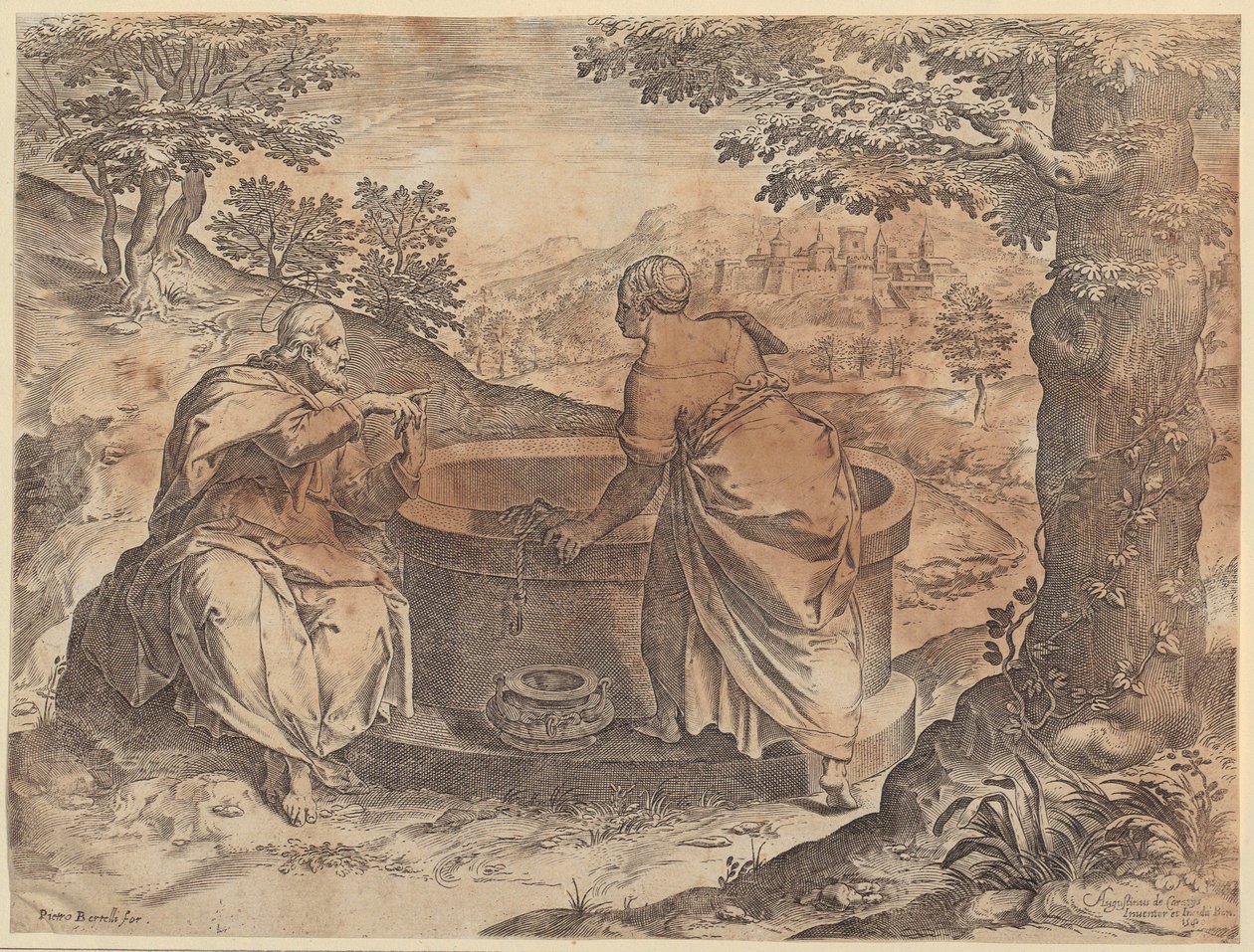 Jesus och samarierkvinnan av Agostino Carracci