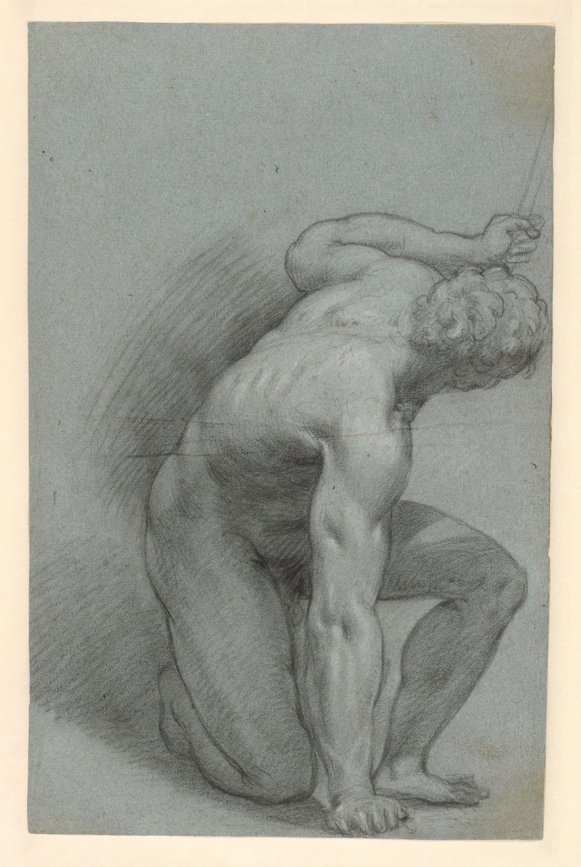 Knäböjande figur (recto); liggande figur (verso) av Agostino Carracci