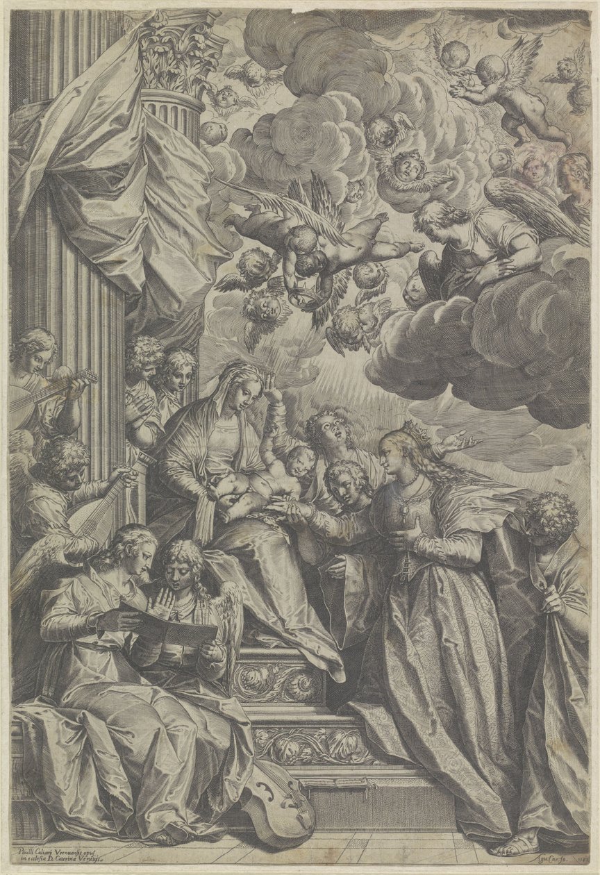 Mystiska äktenskap av Saint Catherine av Agostino Carracci