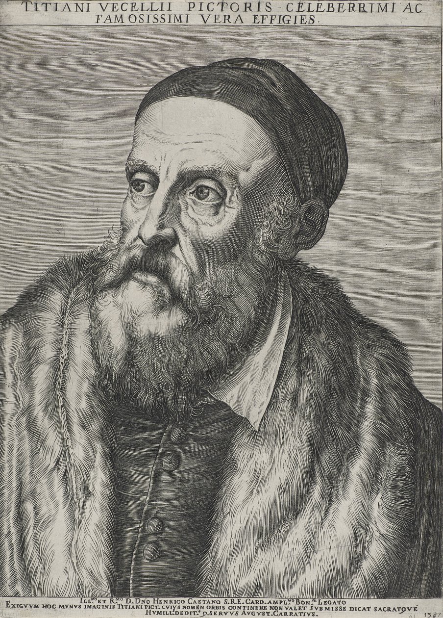 Porträtt av Titian, 1587 (gravyr på lagt papper med vattenstämpel) av Agostino Carracci