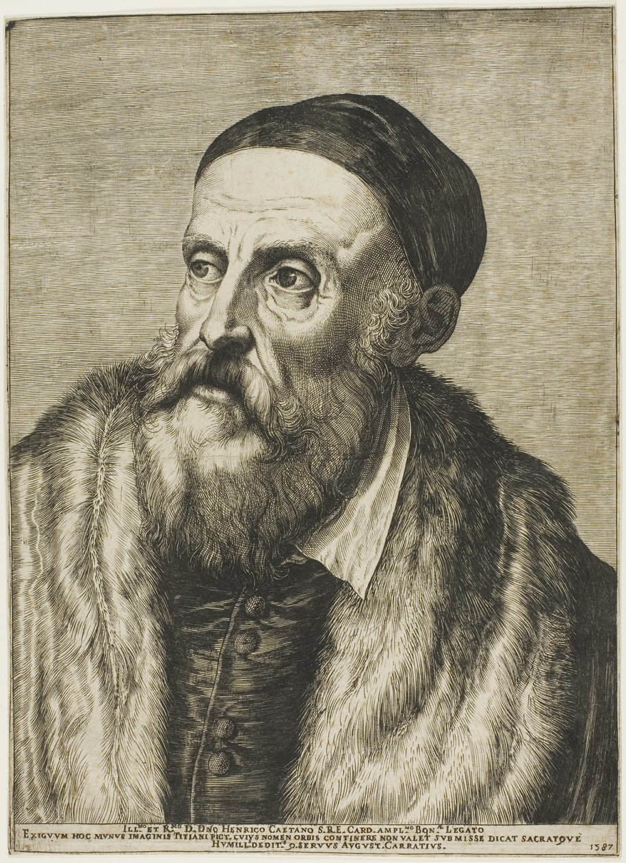 Porträtt av Tizian av Agostino Carracci