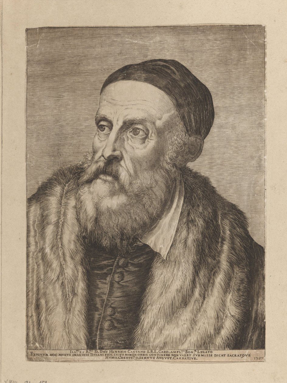 Porträtt av målaren Tizian av Agostino Carracci
